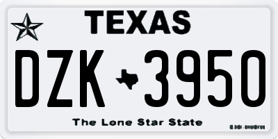 TX license plate DZK3950