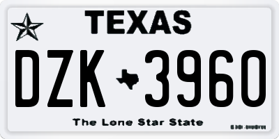 TX license plate DZK3960