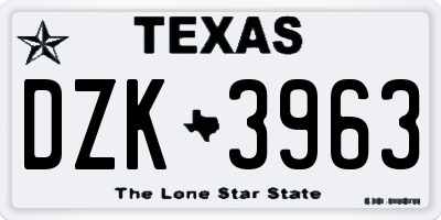 TX license plate DZK3963