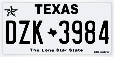 TX license plate DZK3984