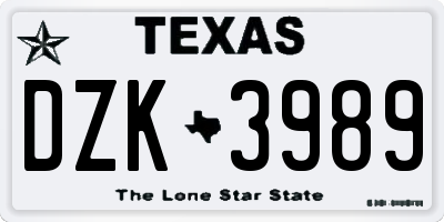 TX license plate DZK3989
