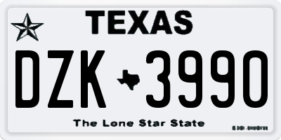 TX license plate DZK3990