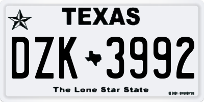 TX license plate DZK3992