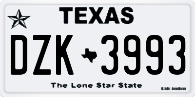 TX license plate DZK3993