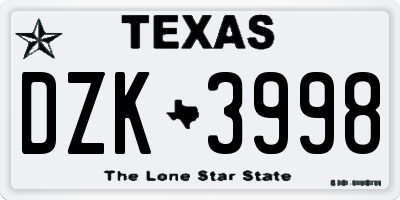 TX license plate DZK3998