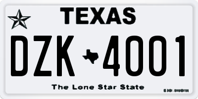 TX license plate DZK4001