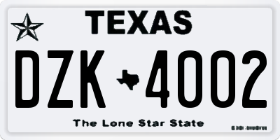 TX license plate DZK4002