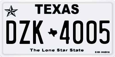 TX license plate DZK4005