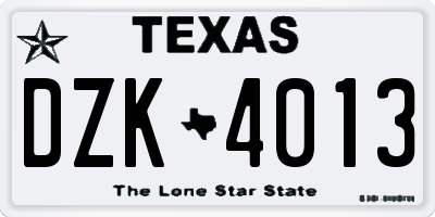 TX license plate DZK4013
