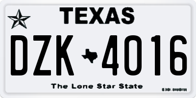 TX license plate DZK4016