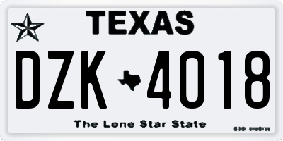 TX license plate DZK4018