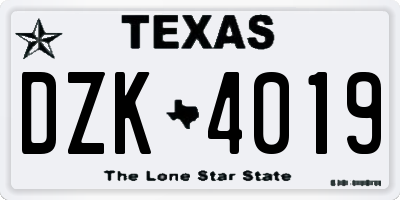 TX license plate DZK4019