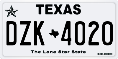 TX license plate DZK4020