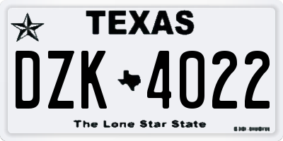 TX license plate DZK4022