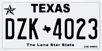 TX license plate DZK4023