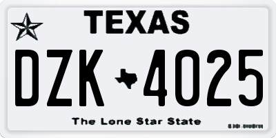 TX license plate DZK4025