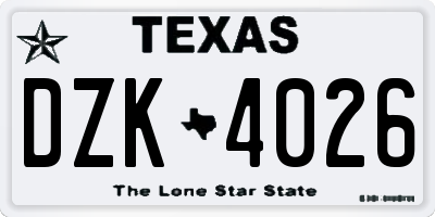 TX license plate DZK4026