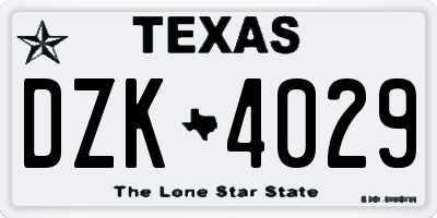 TX license plate DZK4029