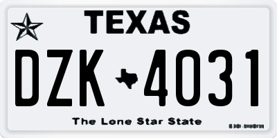 TX license plate DZK4031