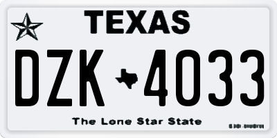 TX license plate DZK4033