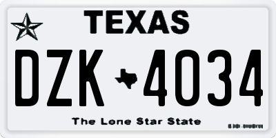 TX license plate DZK4034