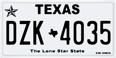 TX license plate DZK4035