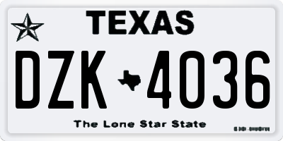 TX license plate DZK4036