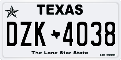 TX license plate DZK4038