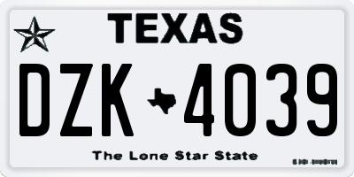 TX license plate DZK4039
