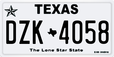 TX license plate DZK4058