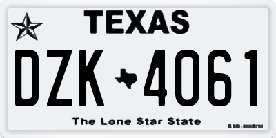 TX license plate DZK4061