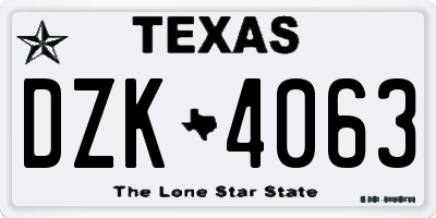 TX license plate DZK4063