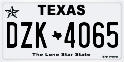 TX license plate DZK4065