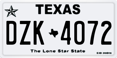 TX license plate DZK4072
