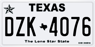 TX license plate DZK4076