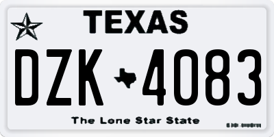 TX license plate DZK4083