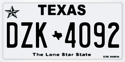 TX license plate DZK4092