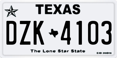 TX license plate DZK4103