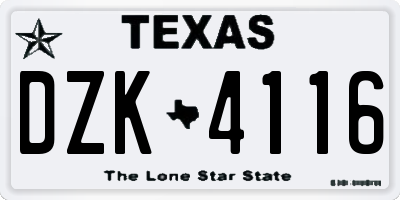 TX license plate DZK4116