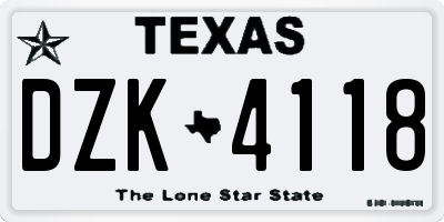 TX license plate DZK4118
