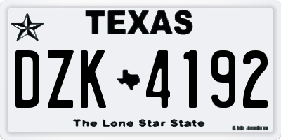 TX license plate DZK4192