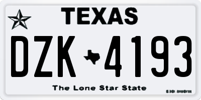 TX license plate DZK4193