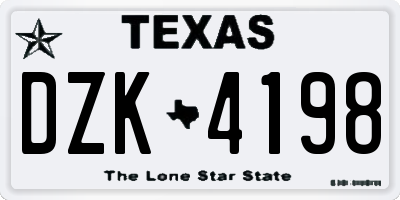 TX license plate DZK4198