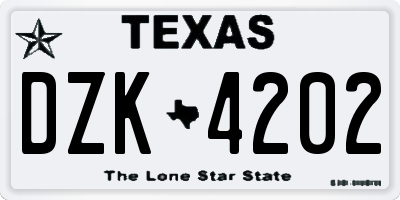 TX license plate DZK4202