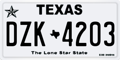 TX license plate DZK4203