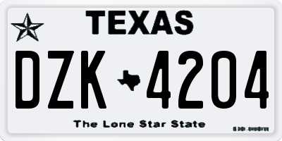 TX license plate DZK4204