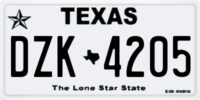 TX license plate DZK4205
