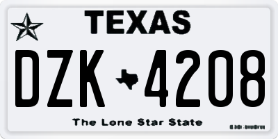 TX license plate DZK4208
