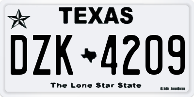 TX license plate DZK4209