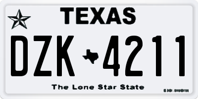 TX license plate DZK4211
